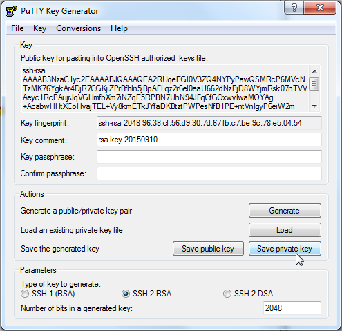puttygen.exe save the generated public and private keys
