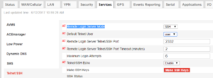 GX450 Telnet/SSH Settings Screenshot ACEmanager