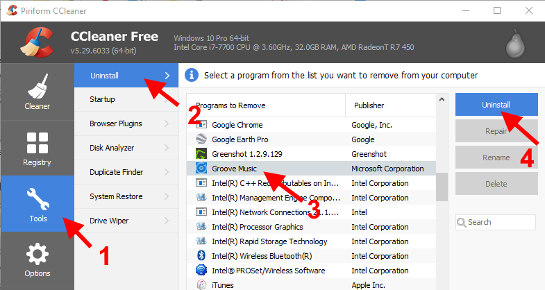 how to uninstall groove music win 10