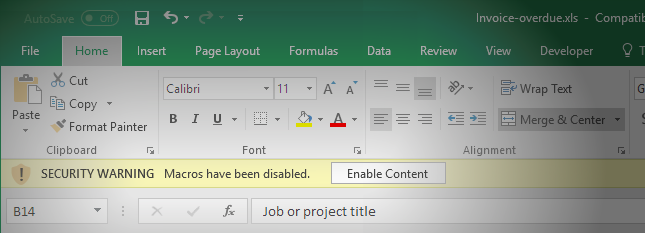 disable macros in excel workbook