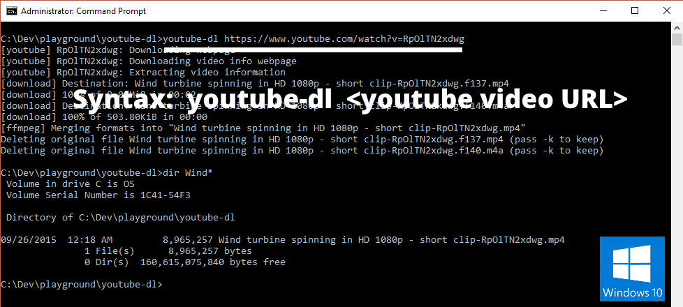 youtube-dl usage example windows