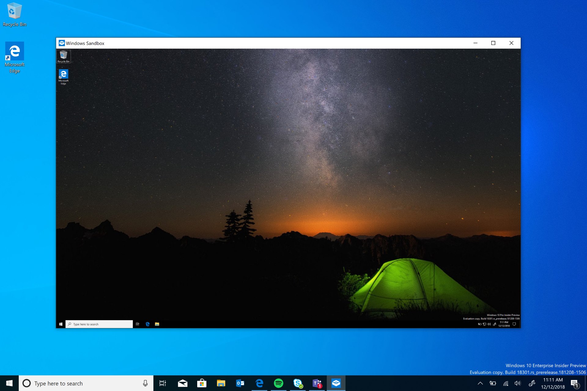 Screenshot of running Windows Sandbox