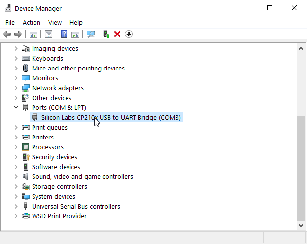 Screenshot of windows device manager